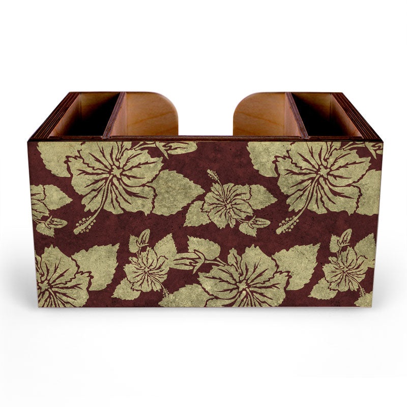 Maroon Rustic Hibiscus Wooden Bar Caddy