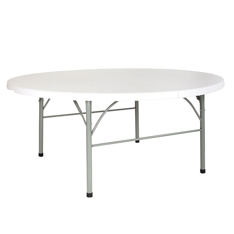 Round White Granite Bi-Fold Plastic 6-Foot Table with Carrying Handle