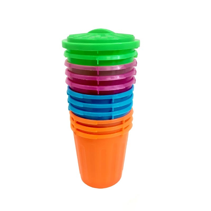 Trash Can Plastic Cups with Lids – 12 pack – 15 ounce