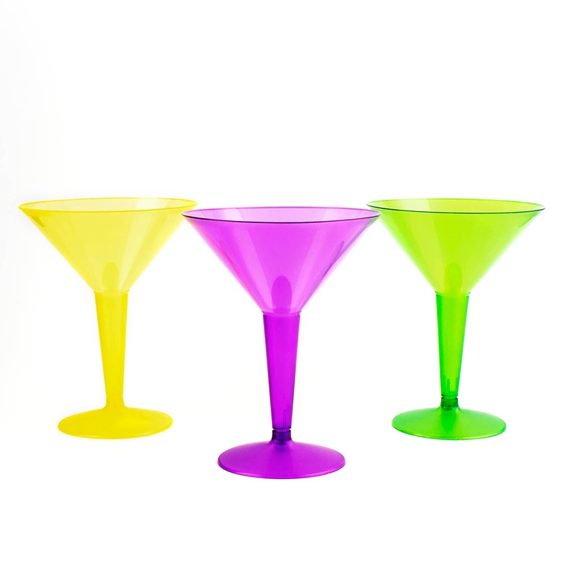 12 count – 2 Piece Martini Glasses – Assorted Neon – 9 ounce