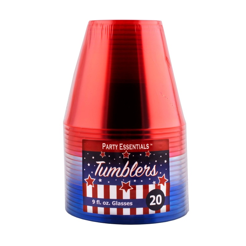 9 ounce – Red, Clear, and Blue Tumblers – 20ct.