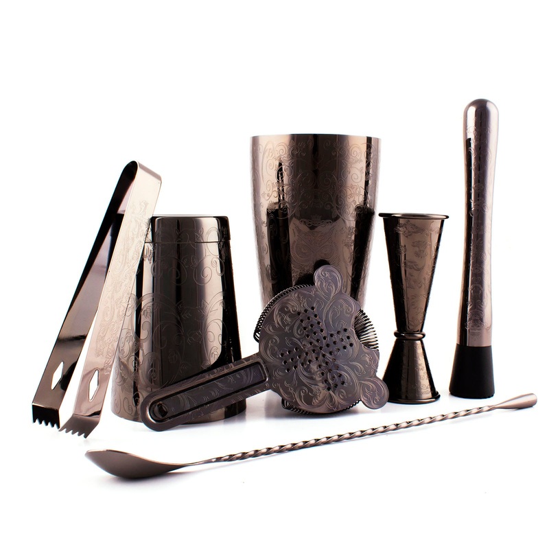 Gun Metal – Olea Etched 7 piece Bar Set
