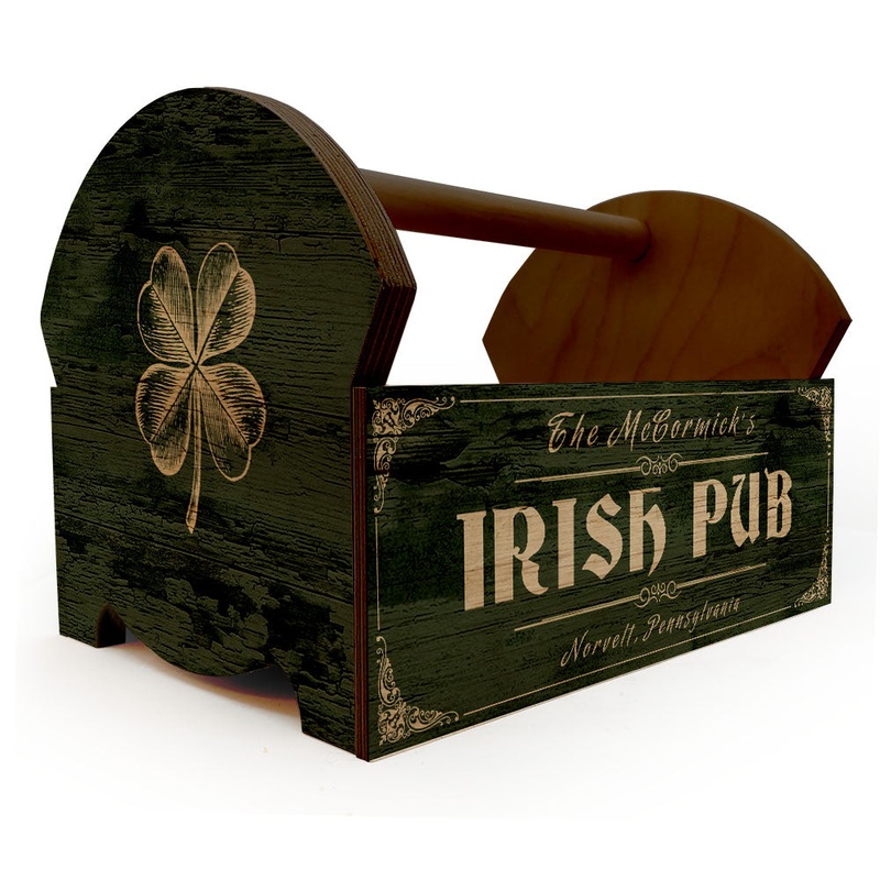 Irish Pub Wooden Condiment Caddy w/ Handle – Customizable