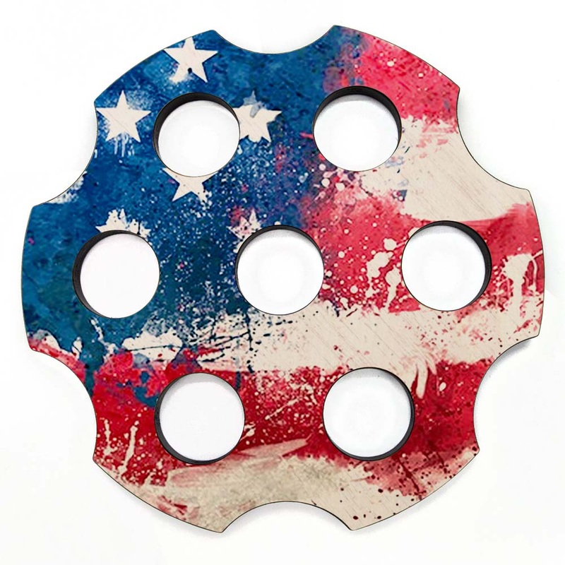 6-Shooter Wood Shot Glass Caddy Tray and Bottle Topper – Grunge Flag