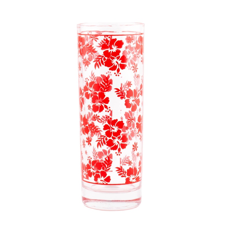 BarConic Red Hibiscus Pattern Highball Glass – 9.5 oz
