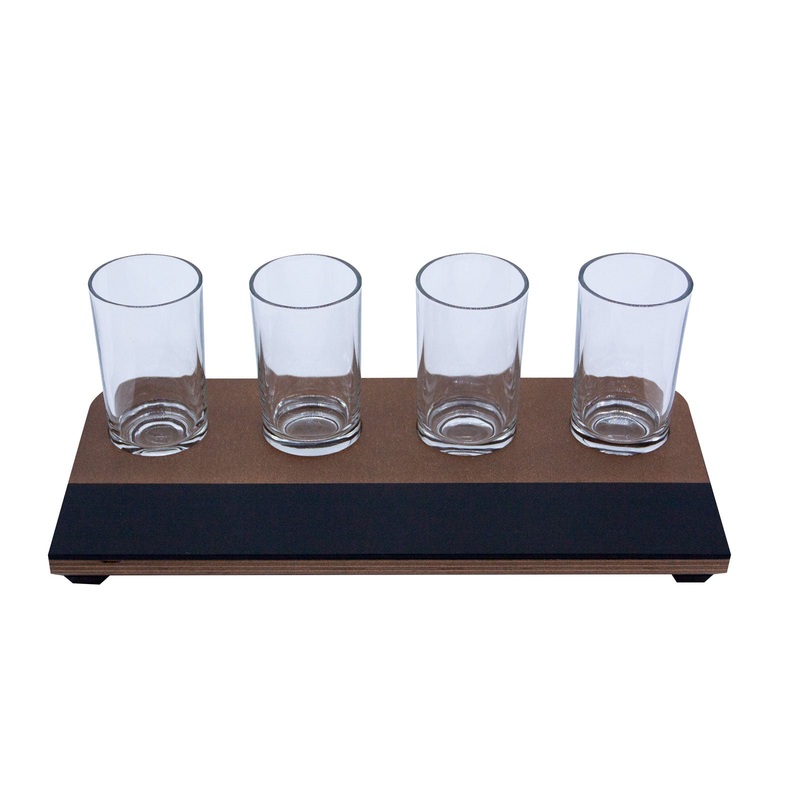 Beer Flight with Walnut Finish and Chalk Strip – Includes 5.5oz. Highball Glasses