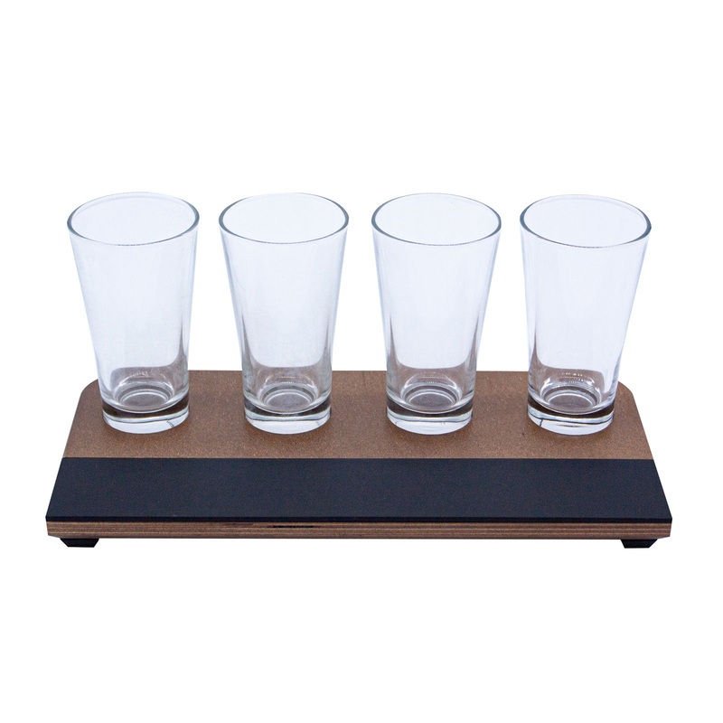 Beer Flight with Walnut Finish and Chalk Strip – Includes 8.5oz. Flared Glasses