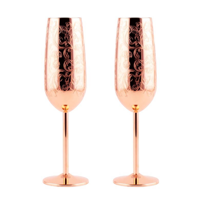 Champagne Glass – Copper Etched – Set of 2 – 9 ounce