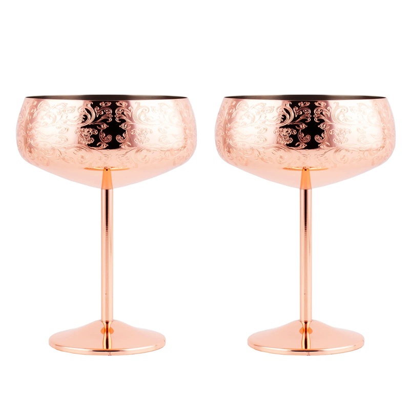 Coupe Glass – Copper Etched – Set of 2 – 14 ounce