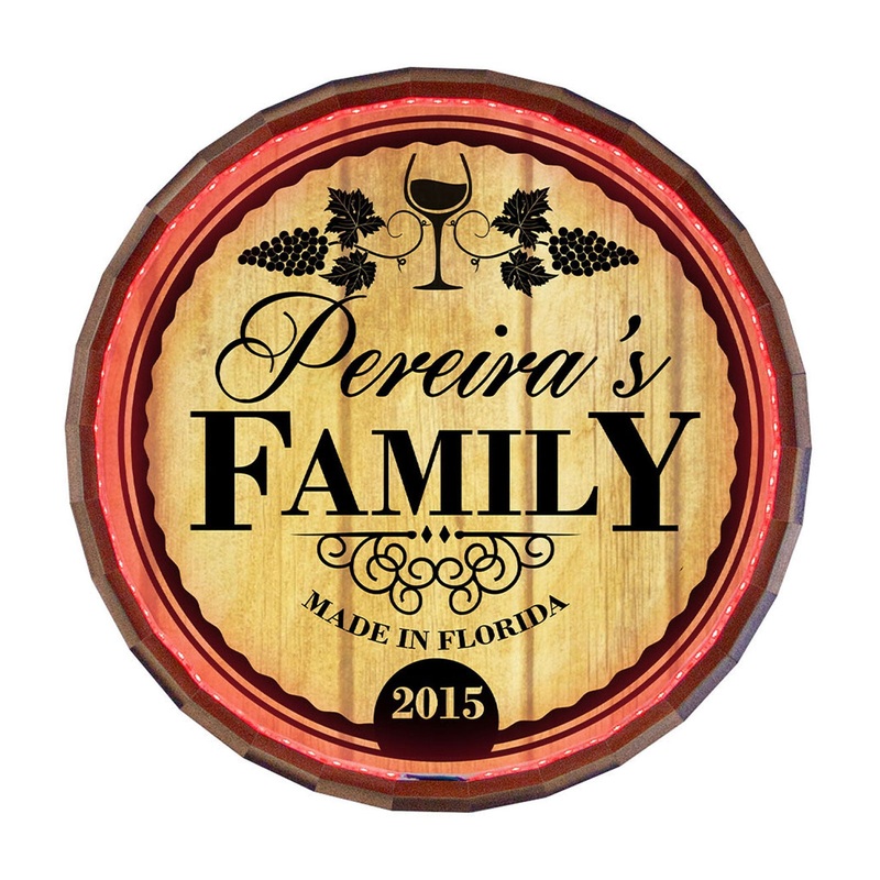 Custom LED Wood Barrel Top Sign – Family
