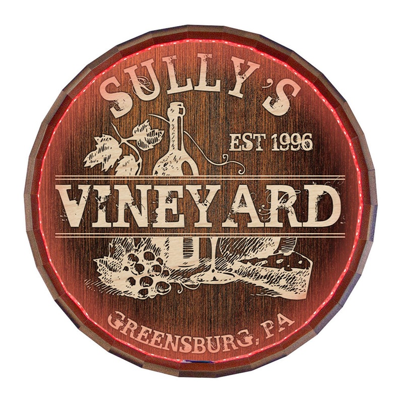Custom LED Wood Barrel Top Sign – Vineyard