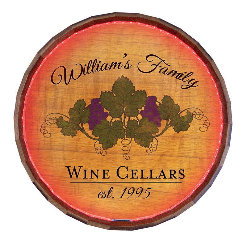 Custom LED Wood Barrel Top Sign – Wine Cellar