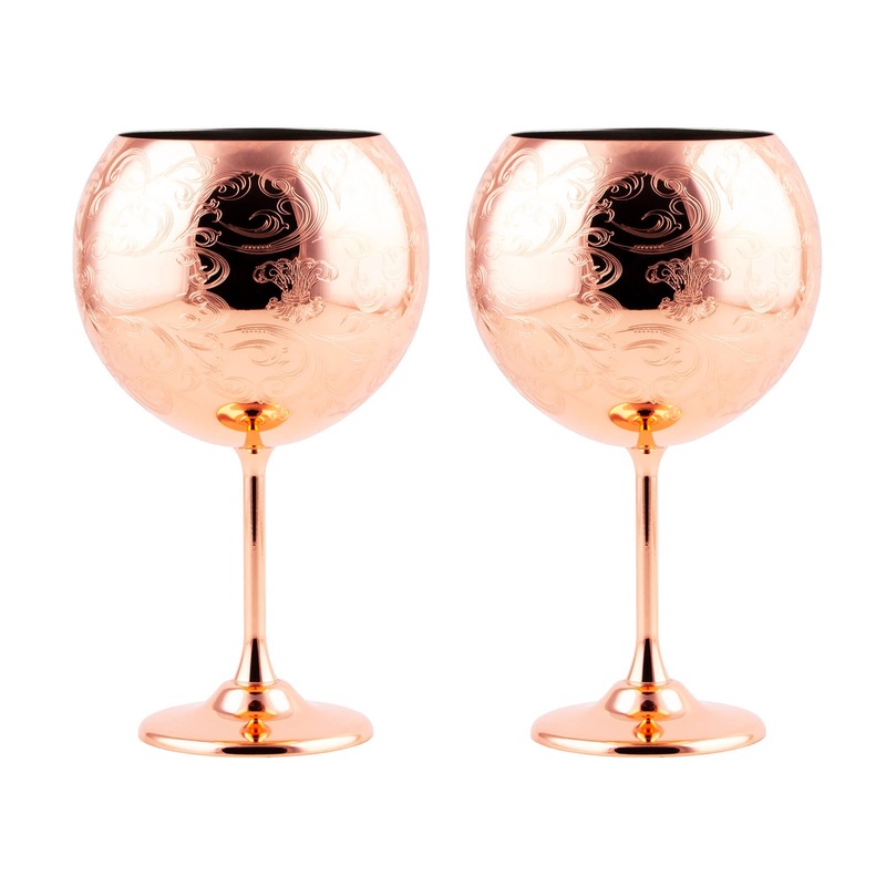 Goblet Glass – Copper Etched – Set of 2 – 24 ounce