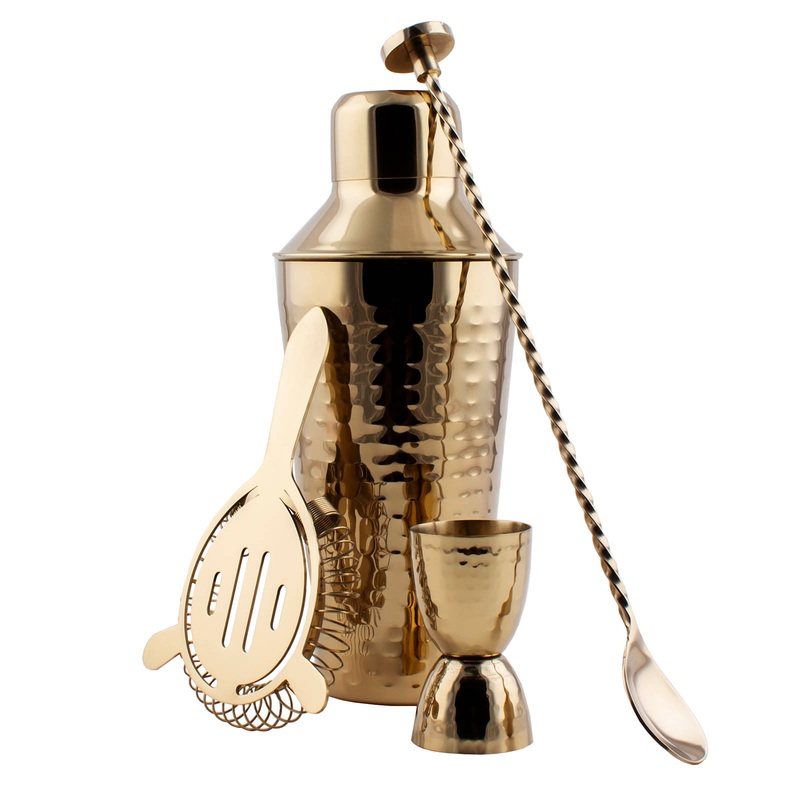 Hammered Gold – Barware Set – 4 Piece
