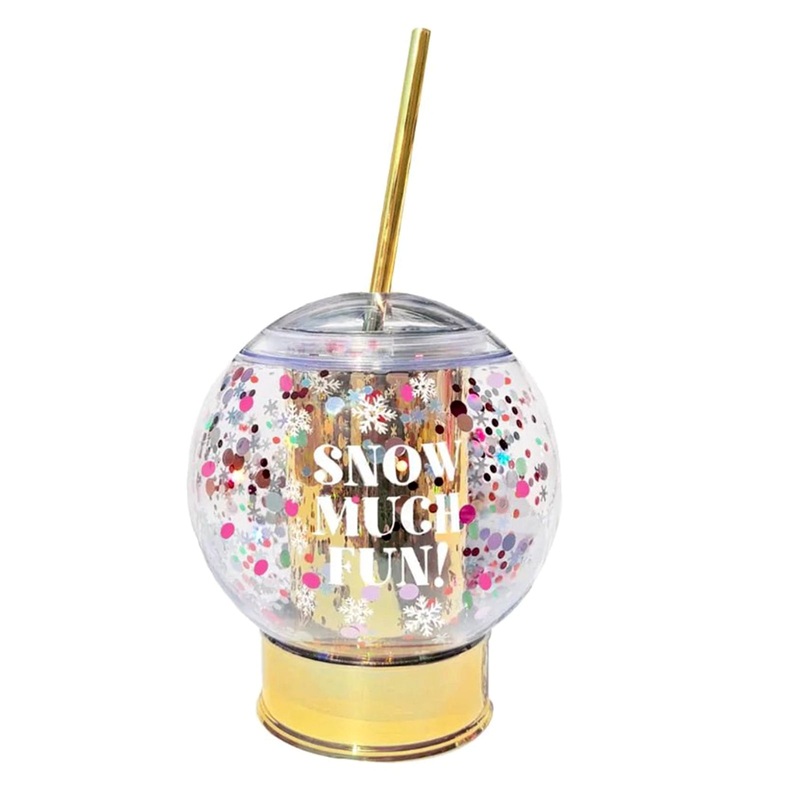 Snow Much Fun Confetti Snowglobe Novelty Cup w/Straw – 12 ounce