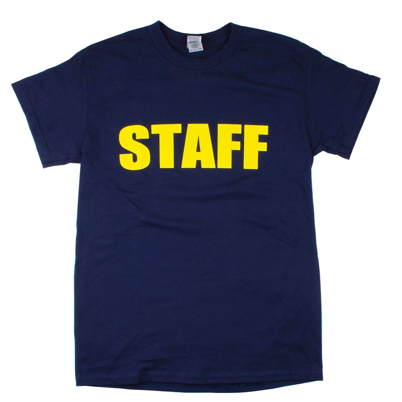 Staff T-Shirt – Printed on Front/Back – Navy Blue/Yellow