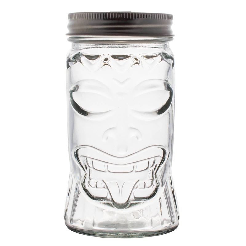 Tiki Mason Jar w/lid – 16 ounce – BarConic