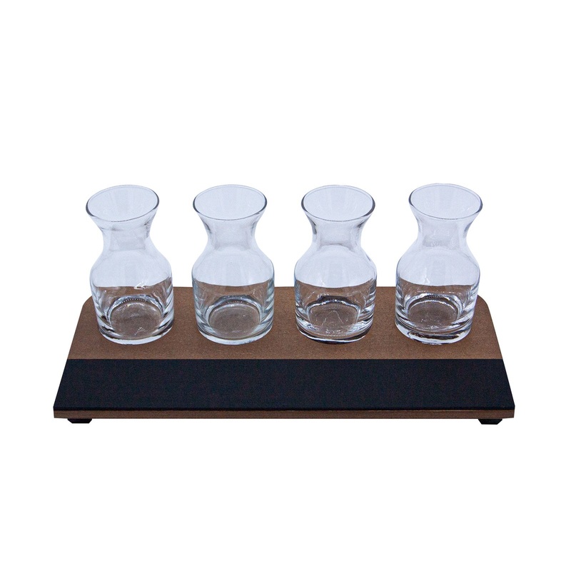 Wine Flight with Walnut Finish and Chalk Strip – Includes 7.5oz. Carafe Glasses