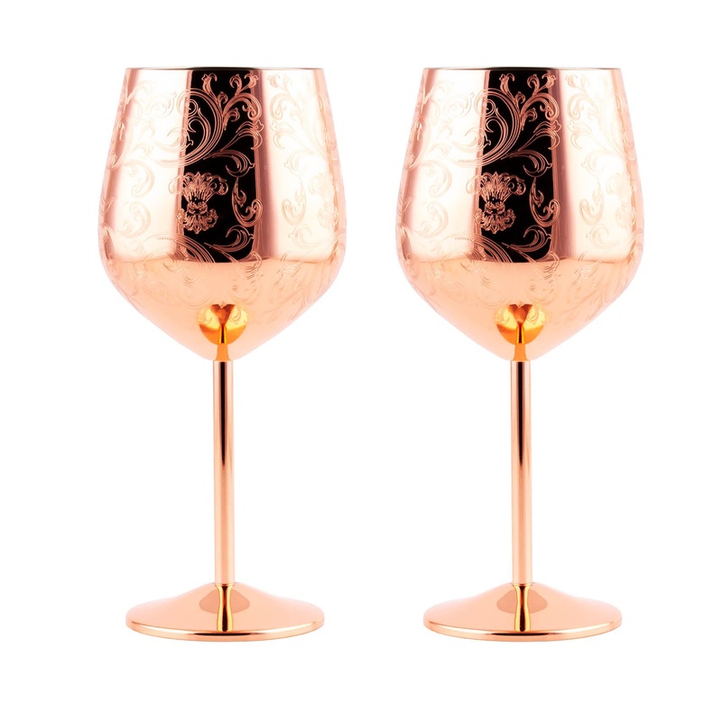 Wine Glass – Copper Etched – Set of 2 – 18 ounce