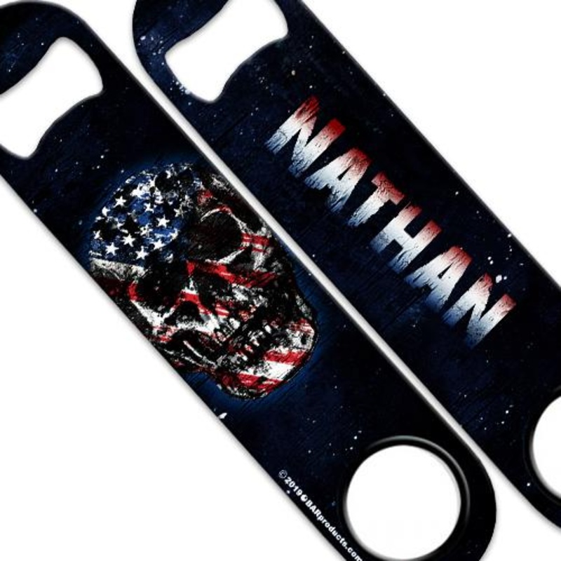 ADD YOUR NAME Speed Bottle Opener – Grunge American Flag Skull