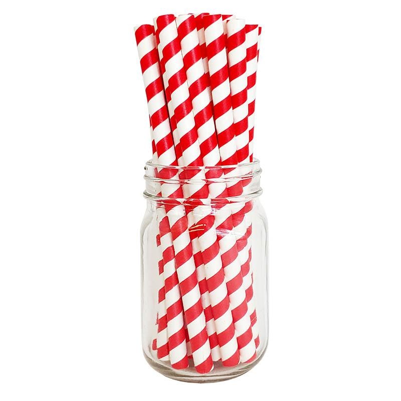 BarConic Eco-Friendly Jumbo Paper Straws – 7 3/4 Red Stripe – 100 pack