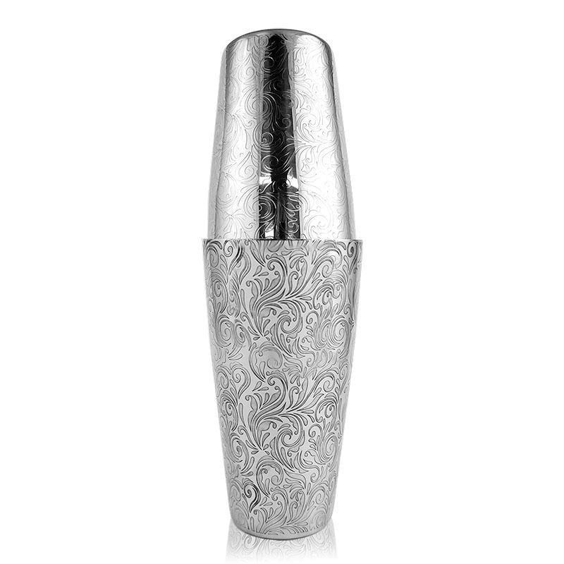 BarConic Etched Shaker Set – Stainless Steel – 28oz and 18oz Shaker Tins