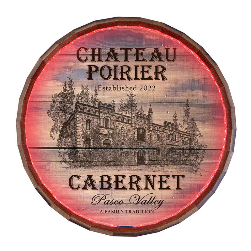 Custom LED Wood Barrel Top Sign – Chateau Design