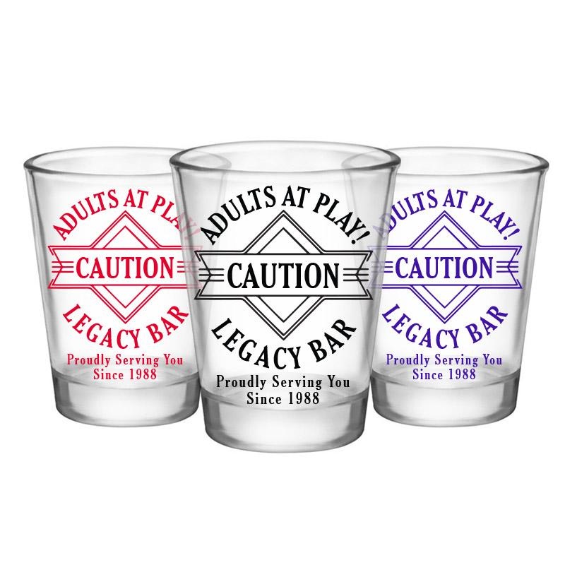 Customizable Clear Shot Glass- Adults At Play- Caution- 1.75 oz.