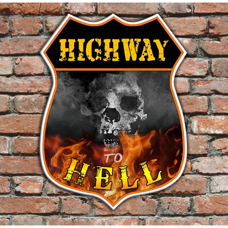 CUSTOMIZABLE Wood Shield Plaque- Highway To Hell (customization optional)