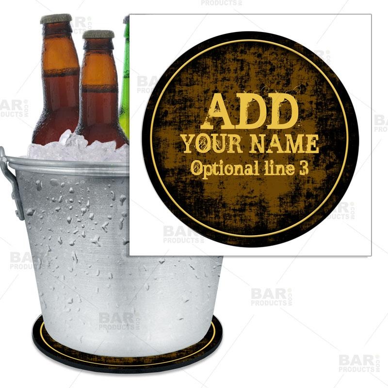 ADD YOUR NAME – Brown Grunge Beer Bucket Coaster