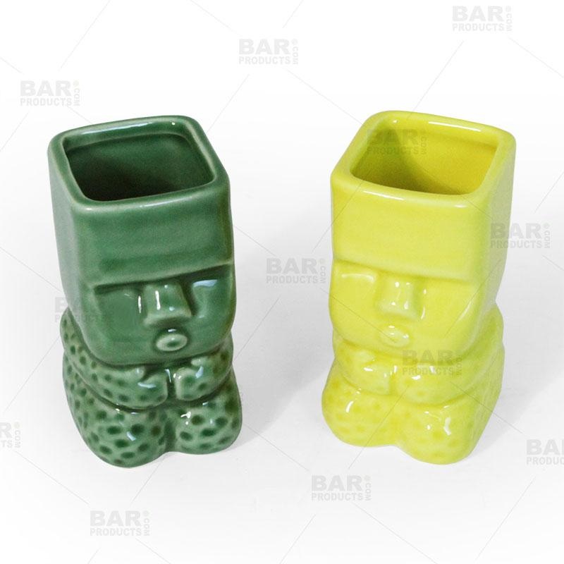BarConic Ceramic Tiki Shots|Green|Yellow