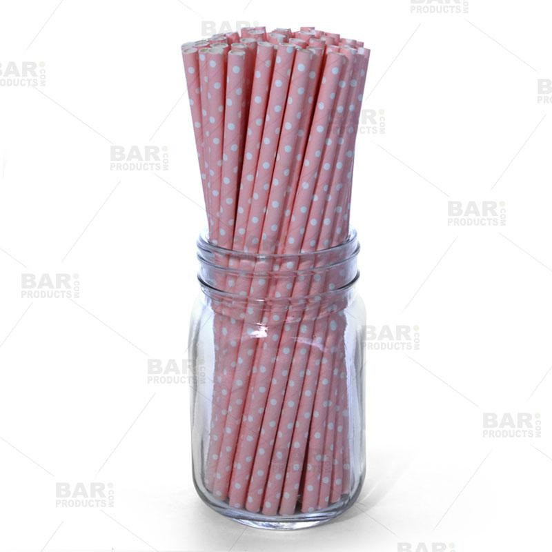 BarConic Pink Dot Paper Straws – 100 pack