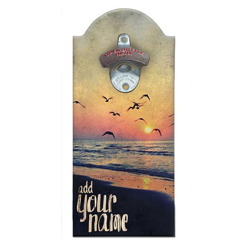 Custom Wooden Bottle Opener with Magnetic Cap Catcher – Cool Sunset