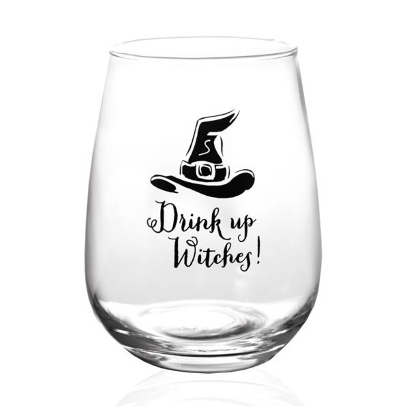 Halloween Stemless Wine Glass – Drink Up Witches
