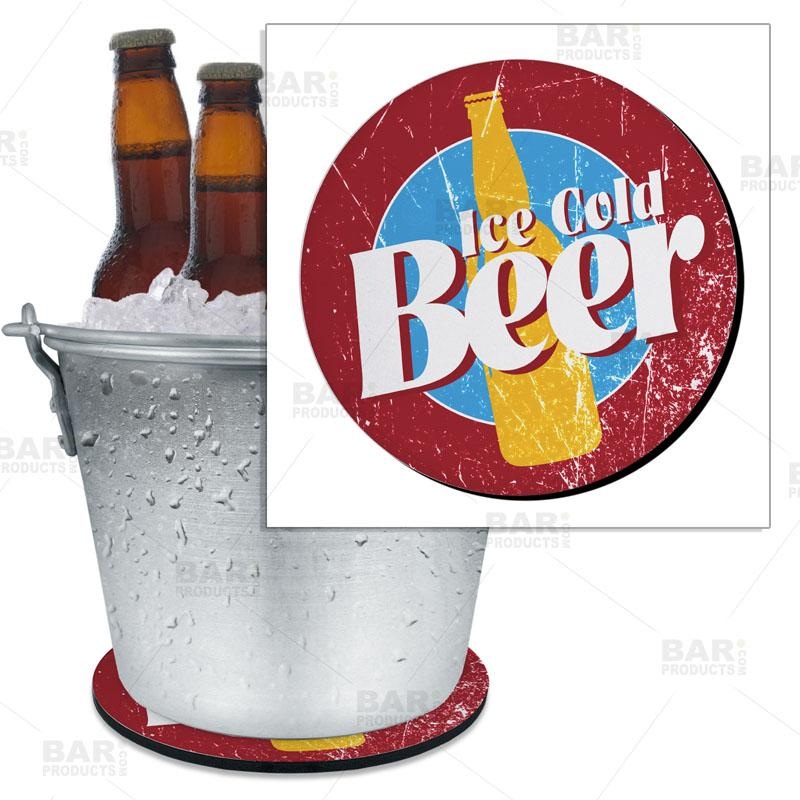 Retro Ice Cold Beer  Beer Bucket Coaster – 8.75 Diameter (Reuseable)