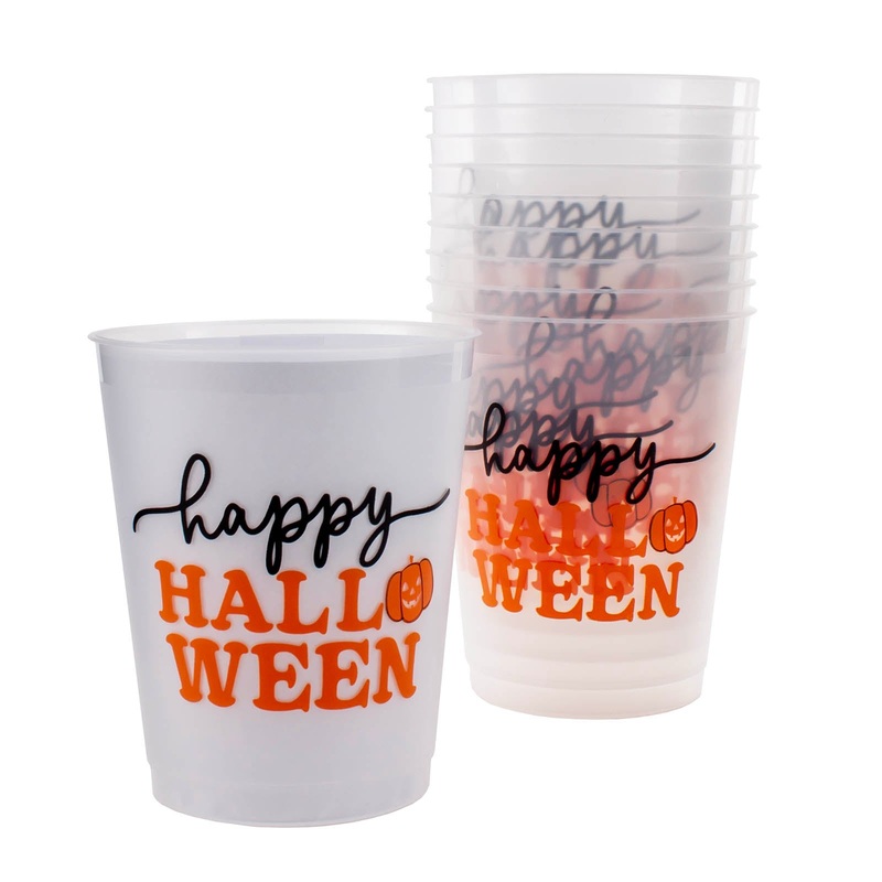 Stackable Reusable Tumblers – Happy Halloween Print – 16 ounce (Set of 10)