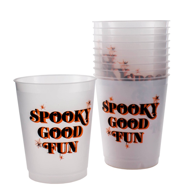 Stackable Reusable Tumblers – Spooky Good Fun Print – 16 ounce  (Set of 10)