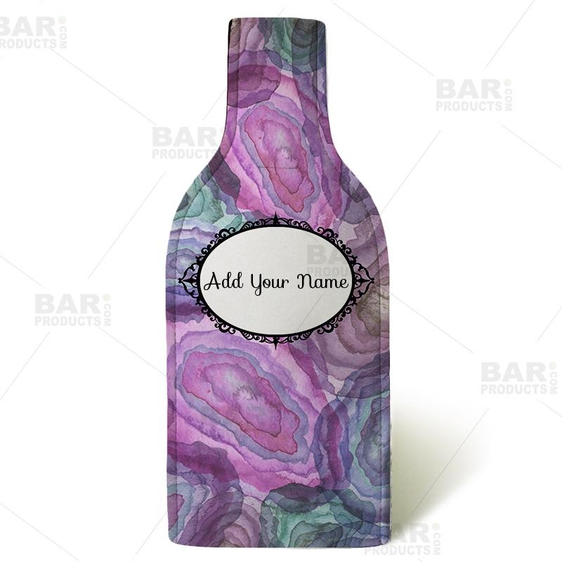 Wine Bottle Cooler with Strap –  Blue/Pink Watercolor – ADD YOUR NAME