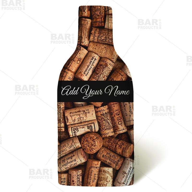 Wine Bottle Cooler with Strap – Cork Pattern – ADD YOUR NAME