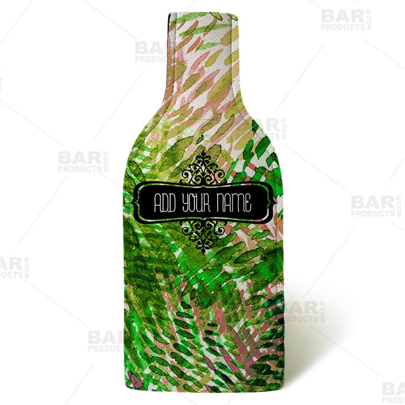 Wine Bottle Cooler with Strap – Green/Pink Watercolor – ADD YOUR NAME