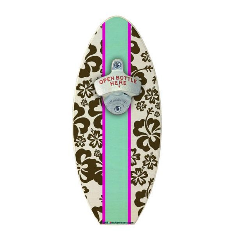 Wooden Surfboard Wall Bottle Opener – Hawaiian Flowers