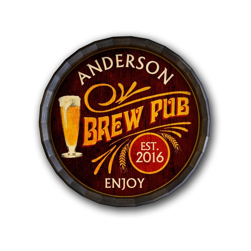 Brew Pub Custom Wood Barrel Top Sign