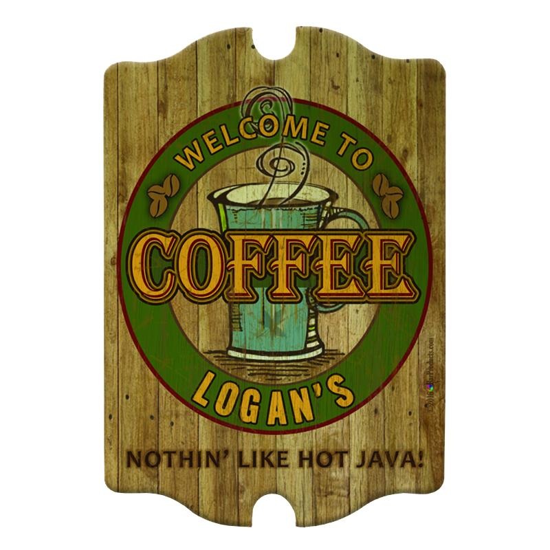 Customizable Wood Bar Sign – Tavern Shaped – Coffee Theme