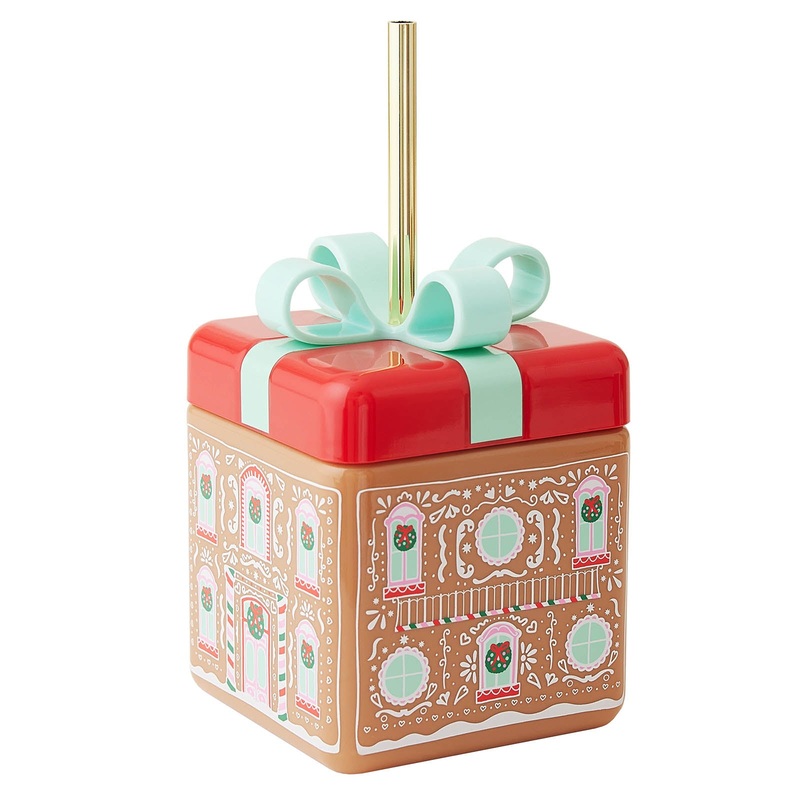 Gingerbread House Novelty Cup with Lid & Straw – 18 ounce