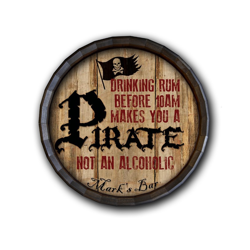 Pirate Custom Wood Barrel Top Sign