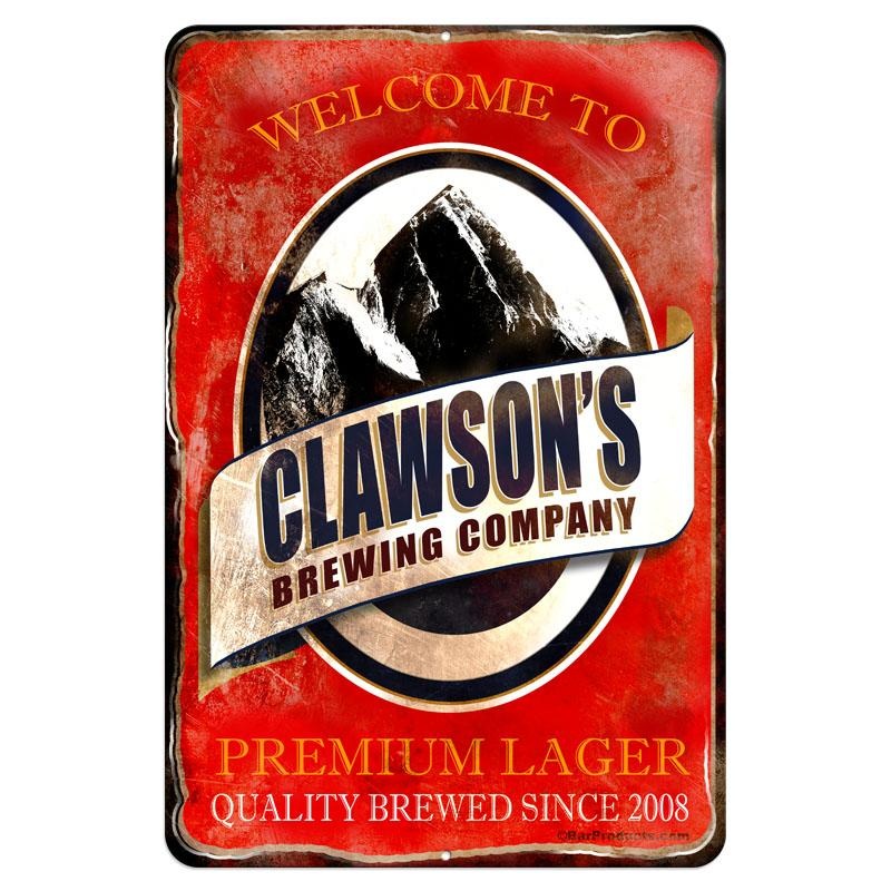 Vintage Metal Bar Sign – 12 x 18 – CUSTOMIZABLE Brewing Company (Red)