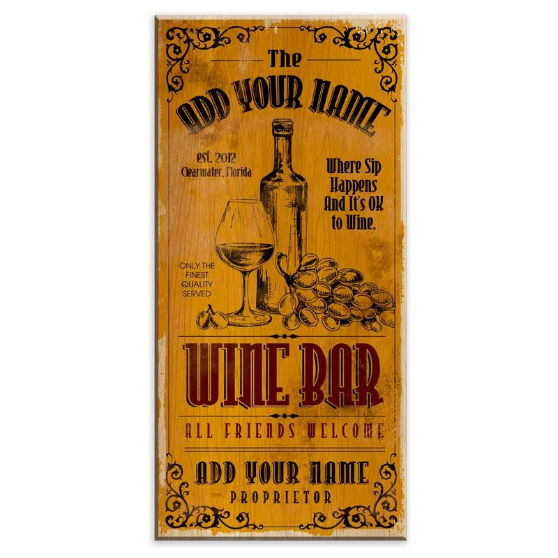 Wine Bar – CUSTOMIZABLE Large Vintage Wooden Bar Sign – 11 3/4 x 23 3/4