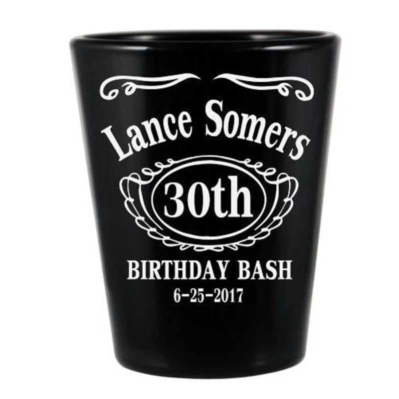 CUSTOMIZABLE Black Shot Glass – 1.75 ounce – Birthday Bash