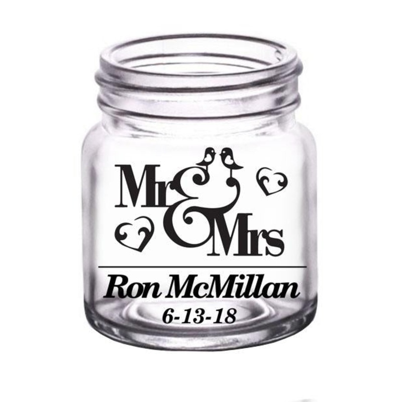 CUSTOMIZABLE Clear Mini Mason Jar Shot Glass – Mr. and Mrs. – 2oz