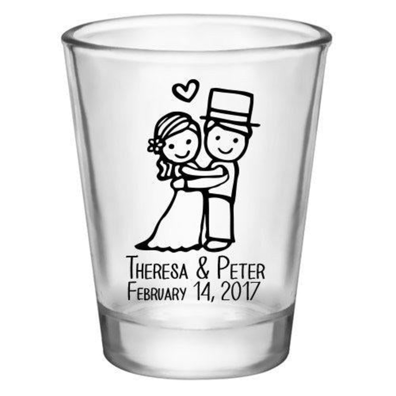 CUSTOMIZABLE Clear Shot Glass – Cute Bride and Groom – 1.75oz